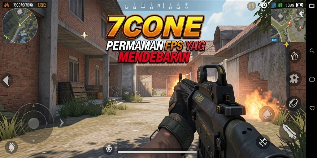 Tampilan gameplay seru di dalam 7CONE dengan aksi tembak-menembak.