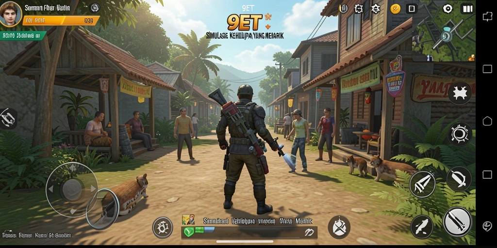 Tangkapan layar 9ET yang menunjukkan gameplay simulasi kehidupan yang realistis.