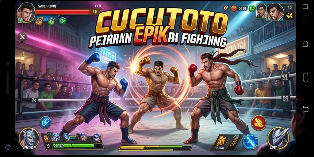 Screenshot CUCUTOTO menampilkan aksi pertarungan yang intens dan karakter yang beragam.