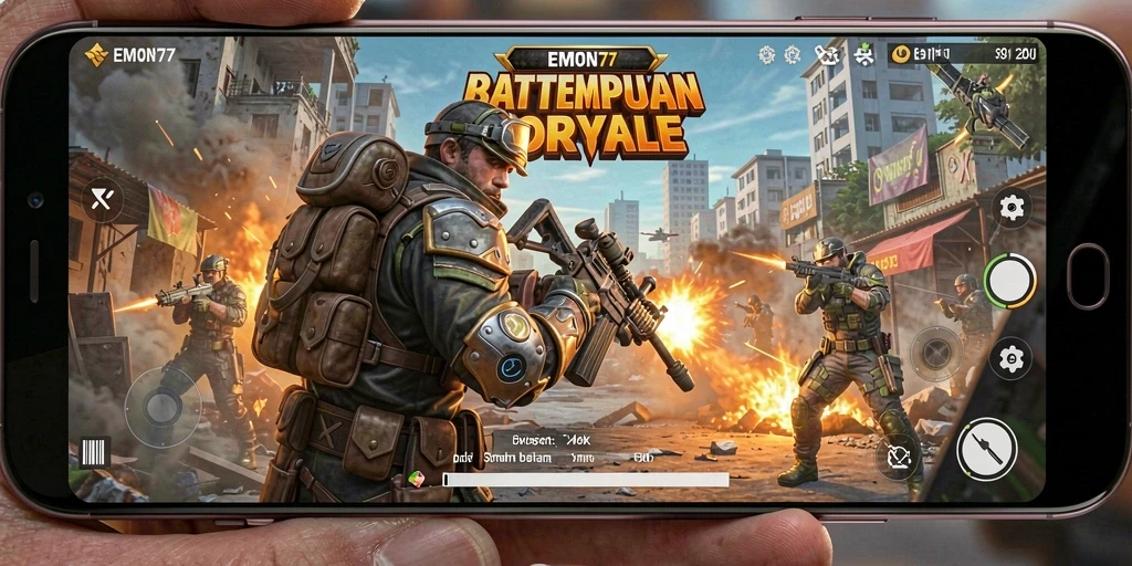 Gambaran gameplay seru dalam EMON77 selama pertarungan Battle Royale.