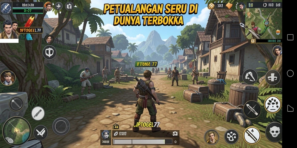 Tampilan gameplay JPTOGEL77 yang menampilkan petualangan di dunia terbuka.