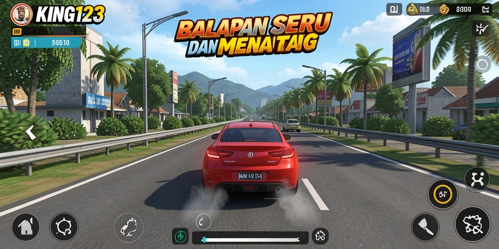 Screenshot utama KING123 menampilkan aksi balapan yang mendebarkan.