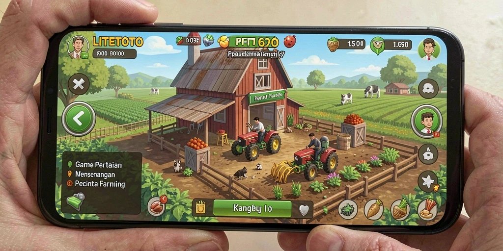 Tampilan gameplay LITETOTO menampilkan ladang yang indah dan interaksi dengan berbagai tanaman.