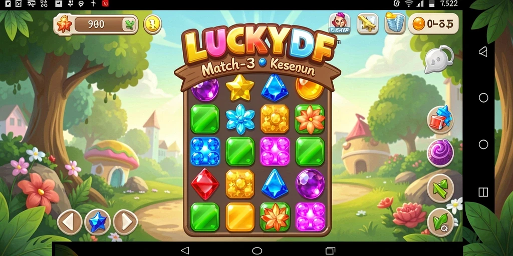Tampilan gameplay seru LUCKYDF dalam pertempuran Match-3.