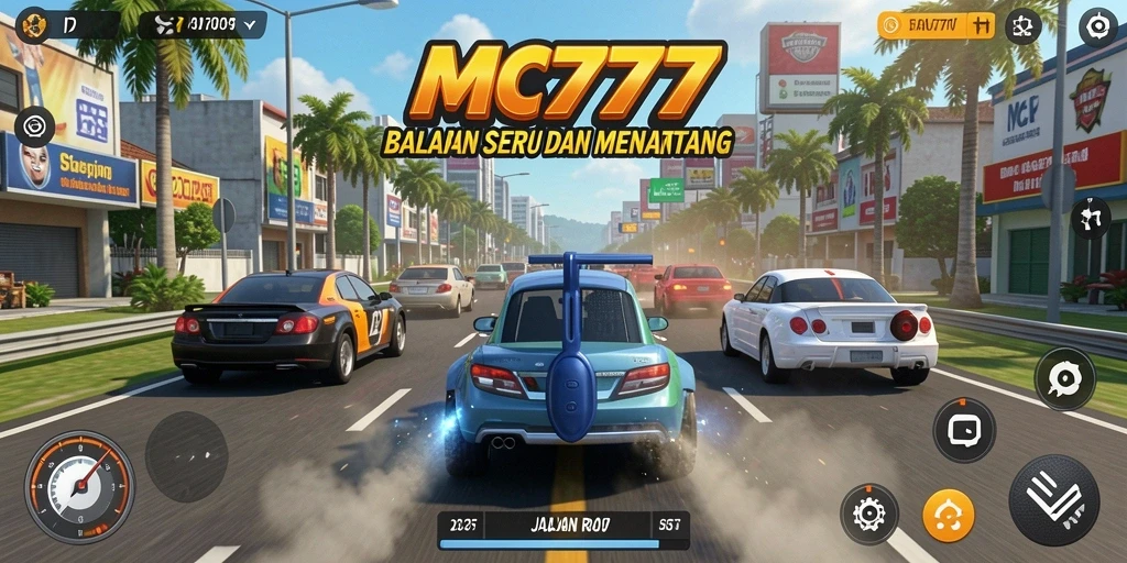 Tampilan gameplay seru dari MC777 dengan aksi balap yang mendebarkan.