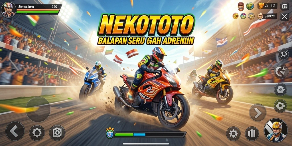 Screenshot gameplay NEKOTOTO menampilkan aksi balapan yang mendebarkan.