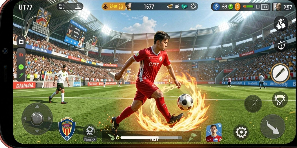 Tangkapan layar UT77 menampilkan aksi seru dalam permainan olahraga.