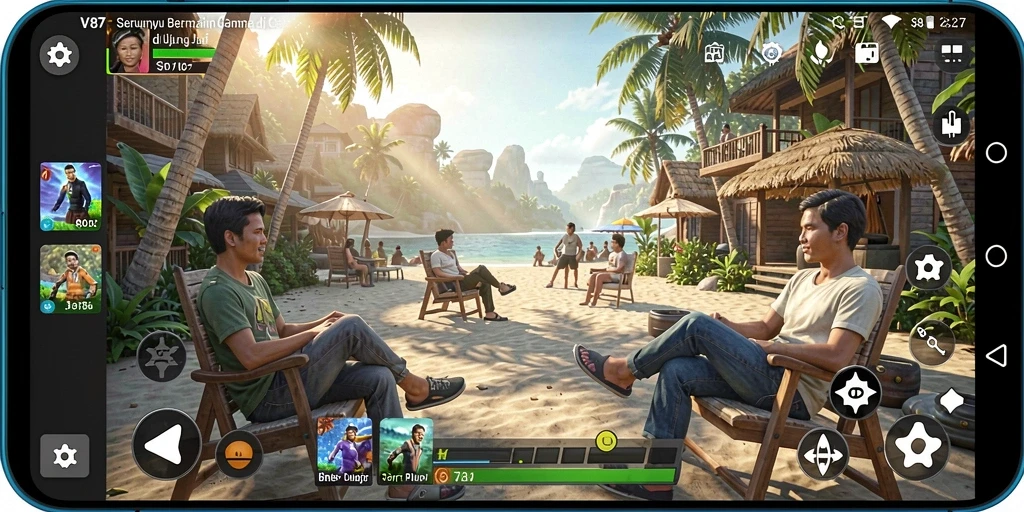 Gameplay V87 yang penuh warna dan menarik untuk santai.