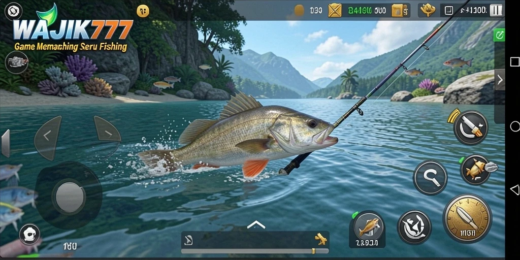 Tampilan gameplay seru dalam WAJIK777 saat menangkap ikan besar.