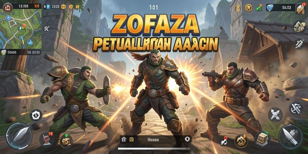 Gameplay seru dalam ZOFAZA yang penuh aksi.